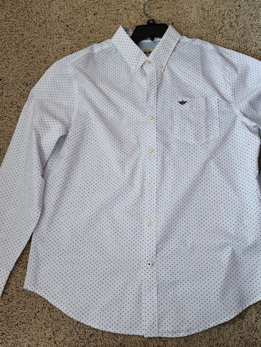 Dockers White Shirt with Navy Micro Dots Men's Large NWOT